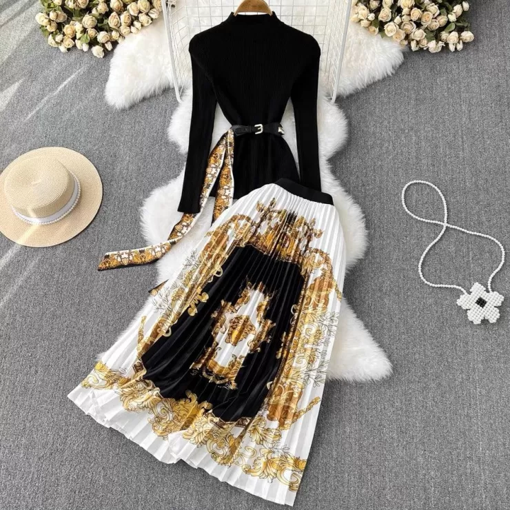 Knitted Co-Ord Set | Skirt Co-Ord Sets For Women^Alamode By Akanksha Madine Vintage Coord Set With Belt