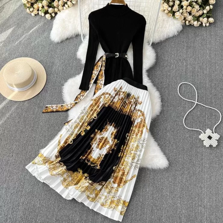 Knitted Co-Ord Set | Skirt Co-Ord Sets For Women^Alamode By Akanksha Madine Vintage Coord Set With Belt