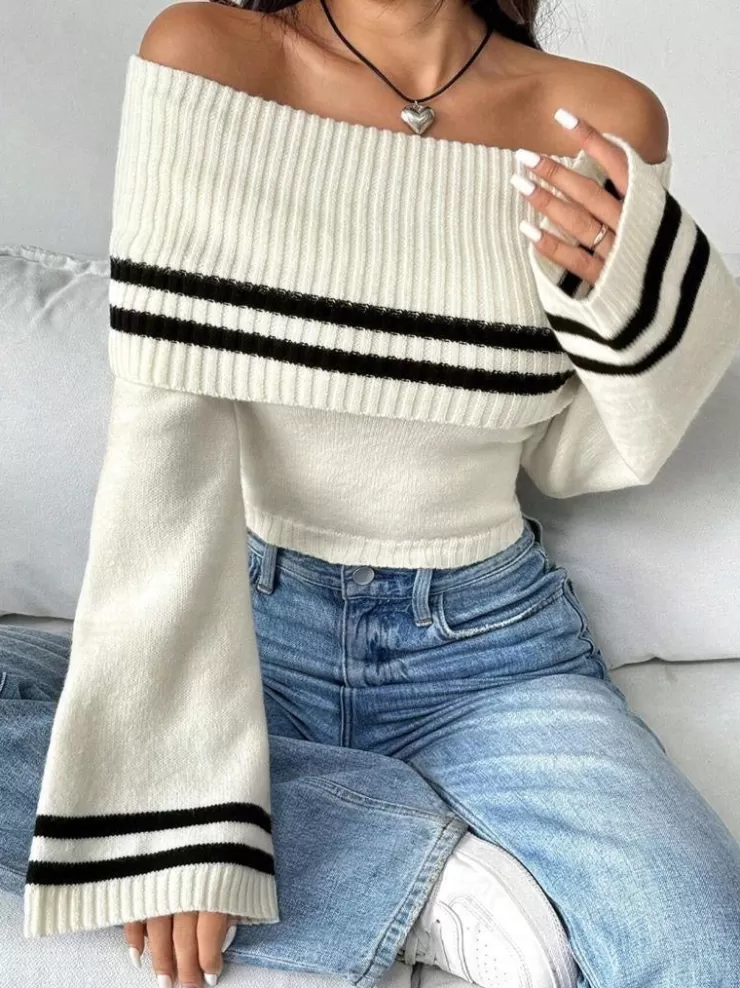 Sweaters | Winter Wear^Alamode By Akanksha Mayfair Woolen Sweater With Offshoulder Detail Off White