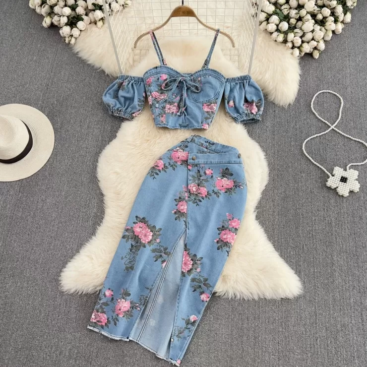 Co-Ords | Summer Co-Ords^Alamode By Akanksha Mimi Denim Floral Co-ord Set