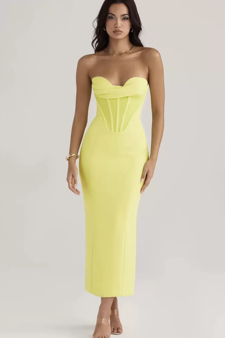 Knee Length Dresses | Bodycon Dresses^Alamode By Akanksha Miranda Corset Midi Dress In Lime