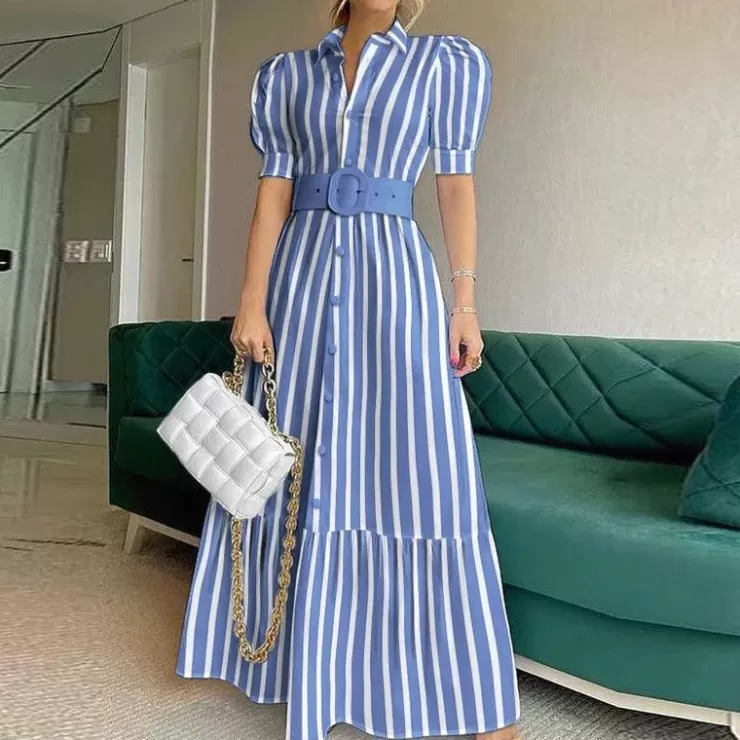 Maxi Dresses | Skater Dresses^Alamode By Akanksha Misa Striped Statement Dress In Blue