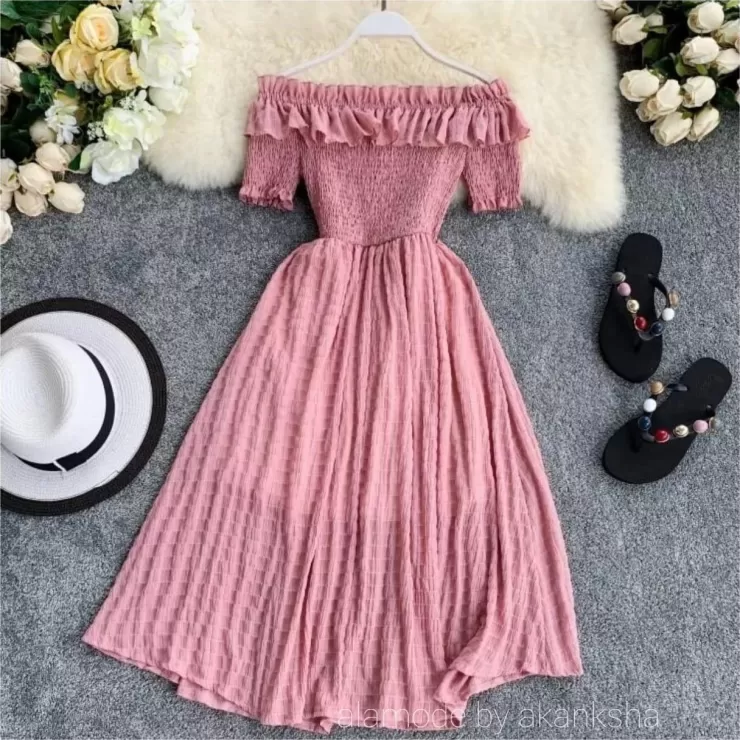 Pink Dresses | Off Shoulder Dresses^Alamode By Akanksha Off Shoulder Florida Dress