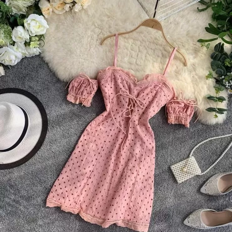 Pink Dresses | Mini Dresses^Alamode By Akanksha Onelone Eyelet Dress