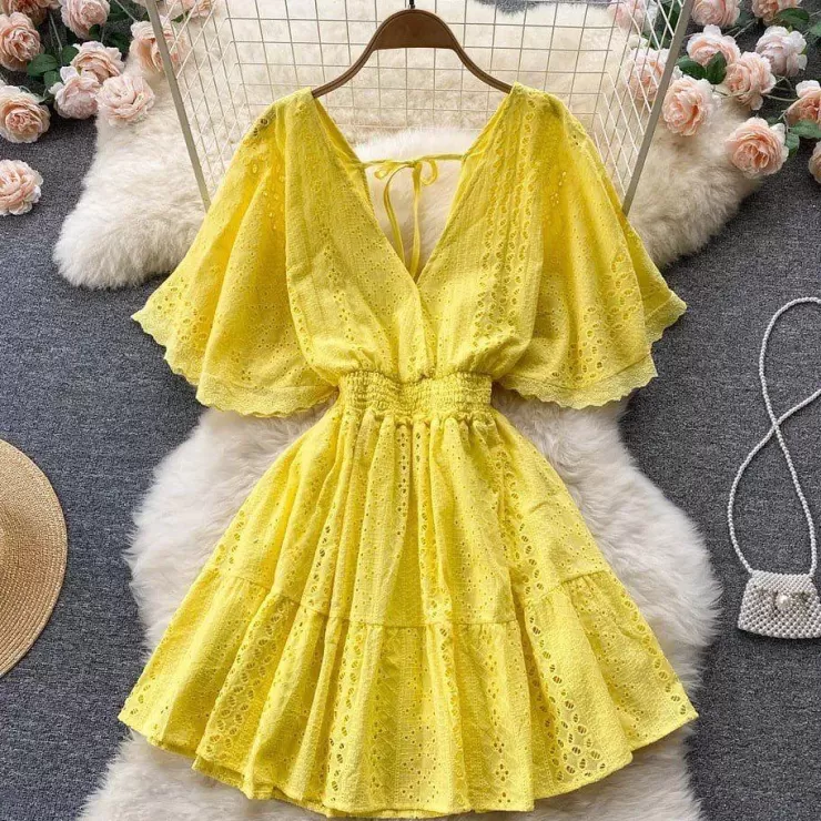 Yellow Dresses | Mini Dresses^Alamode By Akanksha Pepe Eyelet Dress