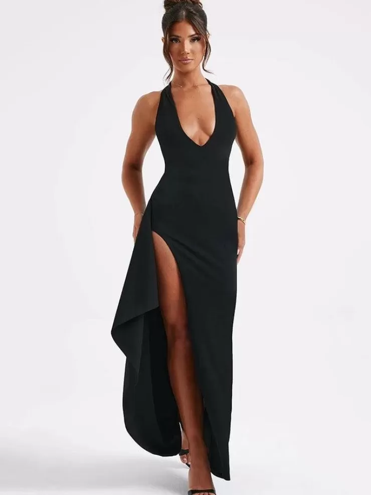 Summer Dresses | Black Dresses^Alamode By Akanksha Picador Bodycon Halterneck Maxi Dress