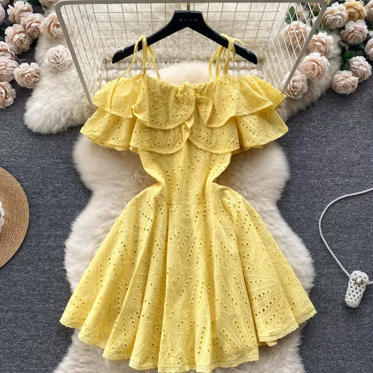 Yellow Dresses | Mini Dresses^Alamode By Akanksha Rebecca Statement Eyelet Dress