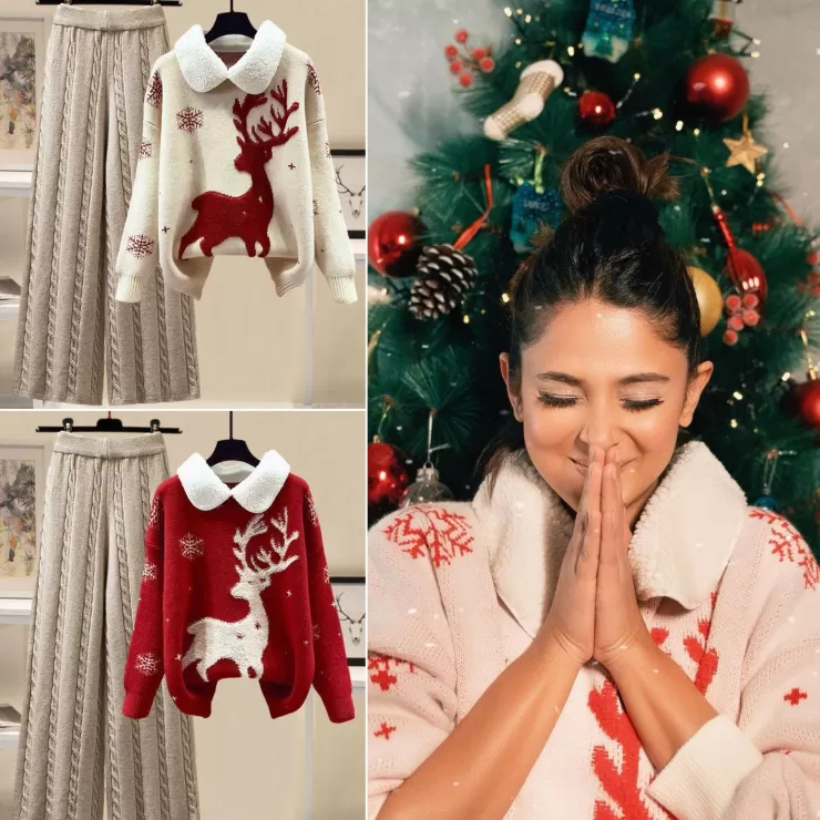 Winter Co-Ords | Co-Ords^Alamode By Akanksha Reindeer Woolen Coord Set