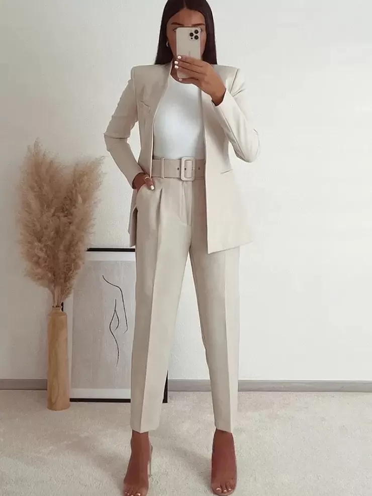 Pants Co-Ord Sets | Cotton Co-Ords^Alamode By Akanksha Ridley Premium Suit Set - Blazer And Pants White