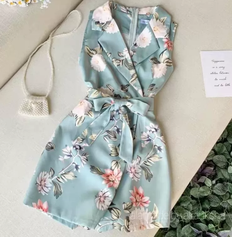 Jumpsuits | Blue Dresses^Alamode By Akanksha Ronita Floral Rompers