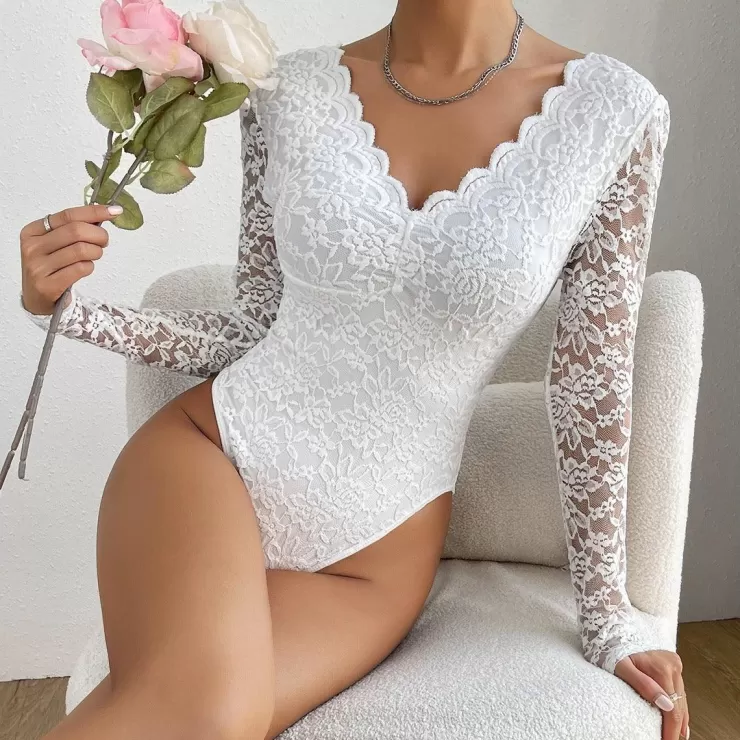 Summer Tops | White Tops^Alamode By Akanksha Sienna Lace Luxe Bodysuit