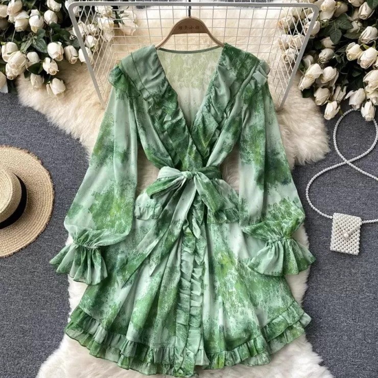 Green Dresses | Ruffled Dresses^Alamode By Akanksha Silvia Tropical Dress