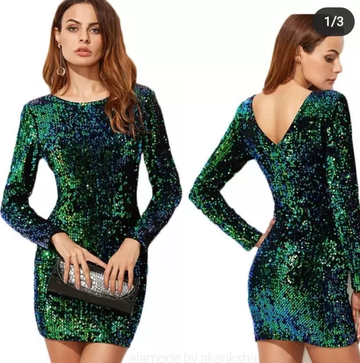 Green Dresses | Mini Dresses^Alamode By Akanksha Statement Sequined Dress