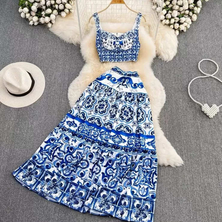 Co-Ords | Summer Co-Ords^Alamode By Akanksha Suzie Porcelain Print Luxury Coord Set