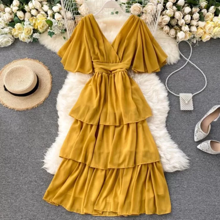 Yellow Dresses | Maxi Dresses^Alamode By Akanksha Taurel Flutter Sleeve Dress