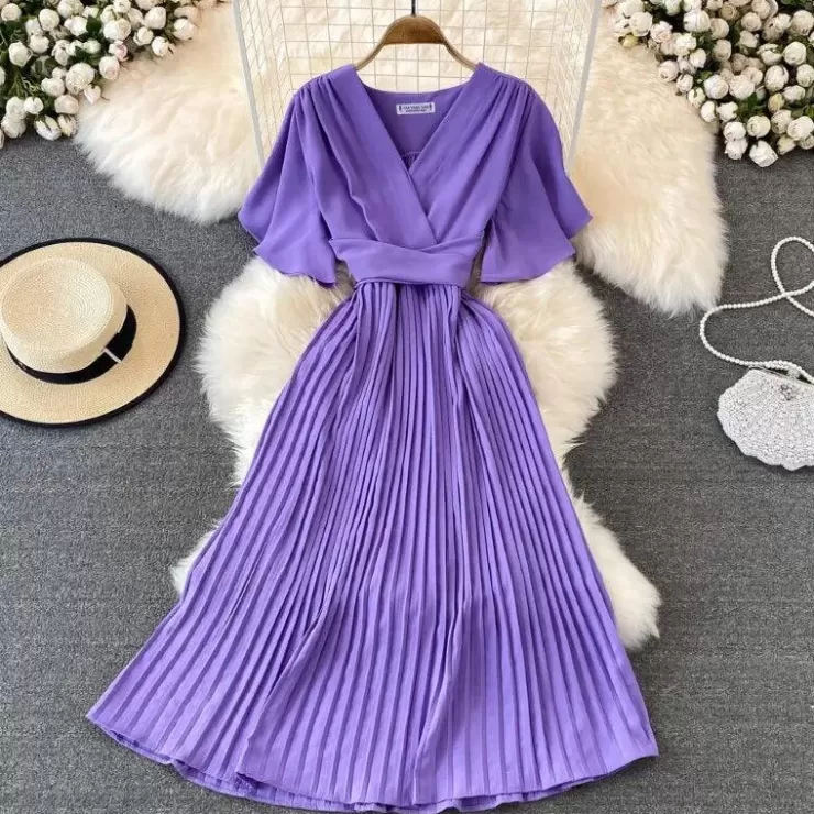 Jumpsuits | Lavender Dresses^Alamode By Akanksha Terry Pleated Luxe Summer Dress