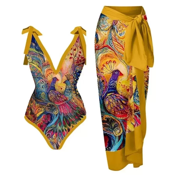 One Piece Swimsuits | Bikinis^Alamode By Akanksha Tesca Swimsuit With Sarong Skirt