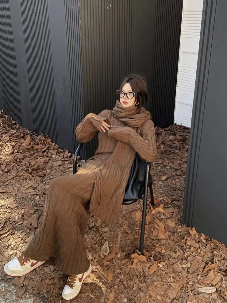 Co-Ords | Winter Wear^Alamode By Akanksha Tokyo Knitted 3PC Coord Set With Scarf- Luxe Collection