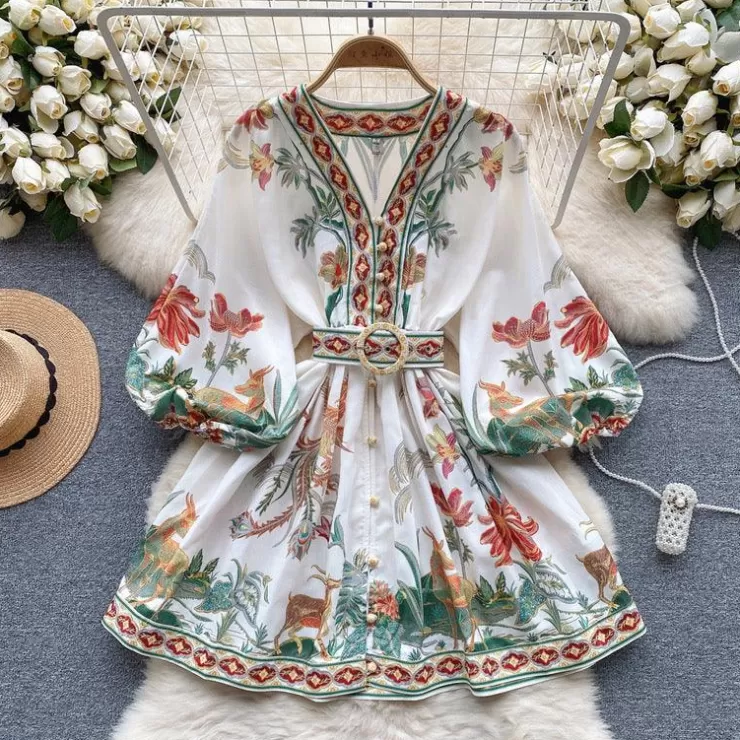 Winter Wear | Vintage Dresses^Alamode By Akanksha Tropical Vintage Dress With Belt