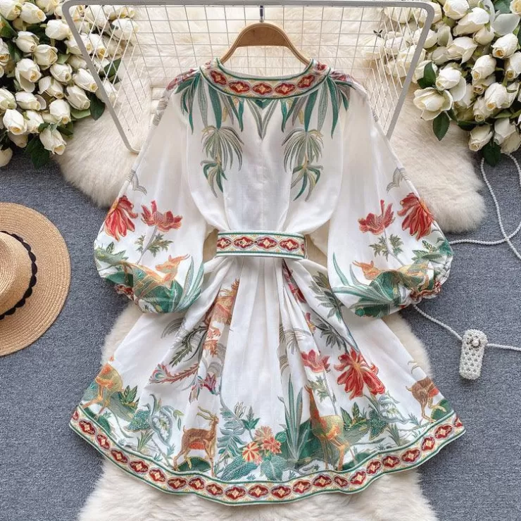 Winter Wear | Vintage Dresses^Alamode By Akanksha Tropical Vintage Dress With Belt