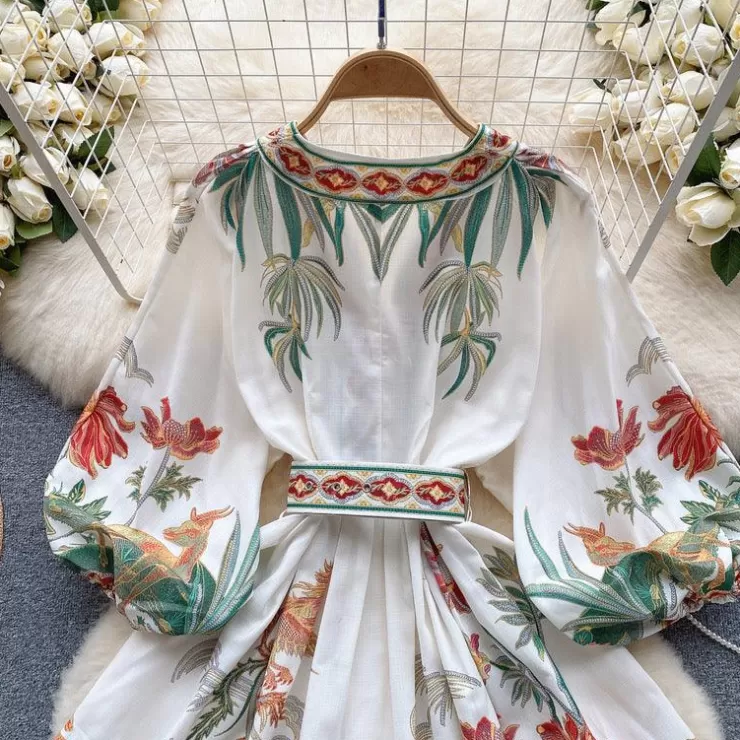 Winter Wear | Vintage Dresses^Alamode By Akanksha Tropical Vintage Dress With Belt