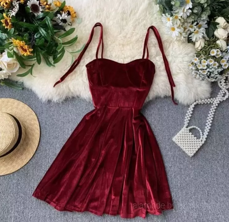 Red Dresses | Mini Dresses^Alamode By Akanksha Velour Skater Dresses