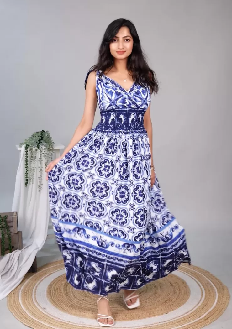 Maxi Dresses | Skater Dresses^Alamode By Akanksha Wester Porcelain Print Maxi Dress