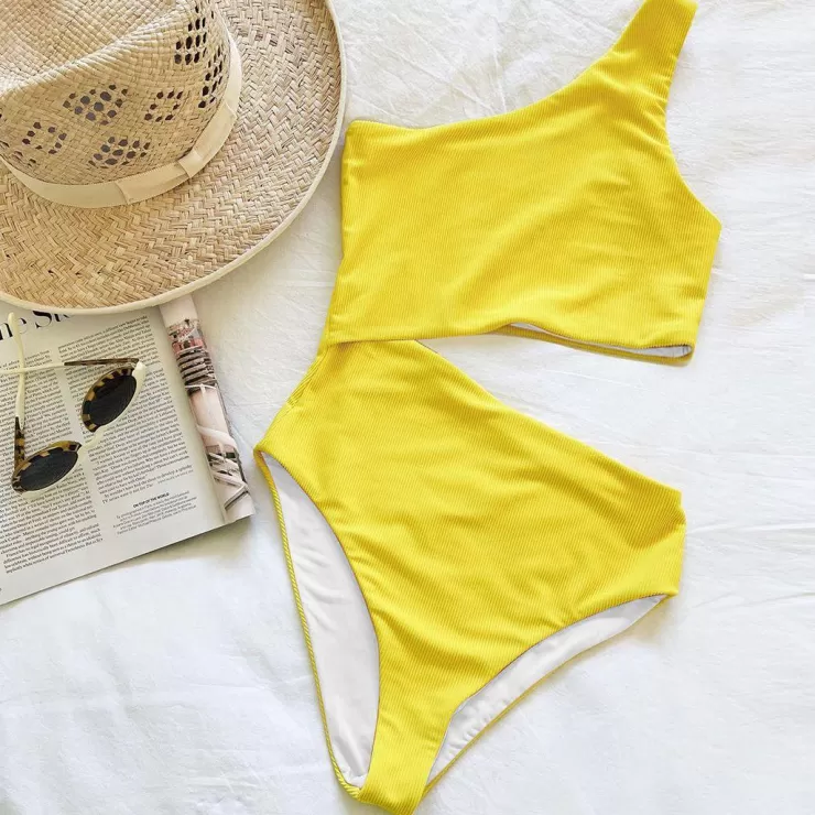 One Piece Swimsuits^Alamode By Akanksha Yellow Cutout Swimsuit